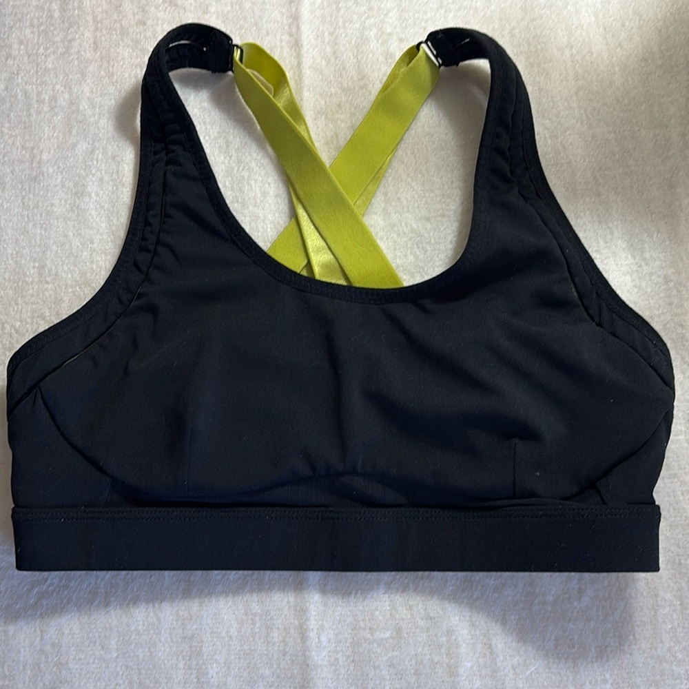Fabeletics Sports Bra Black Lime Adjustable Back Straps Size S New